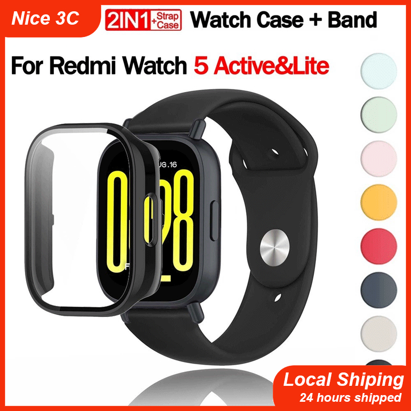 เคสกระจก + พีซีแข็ง + สายซิลิโคนสำหรับ Redmi Watch 5 Active / 5 Lite ครอบเต็มจอ ฟิล์มป้องกัน สำหรับ Mi Watch 5 Active&Li