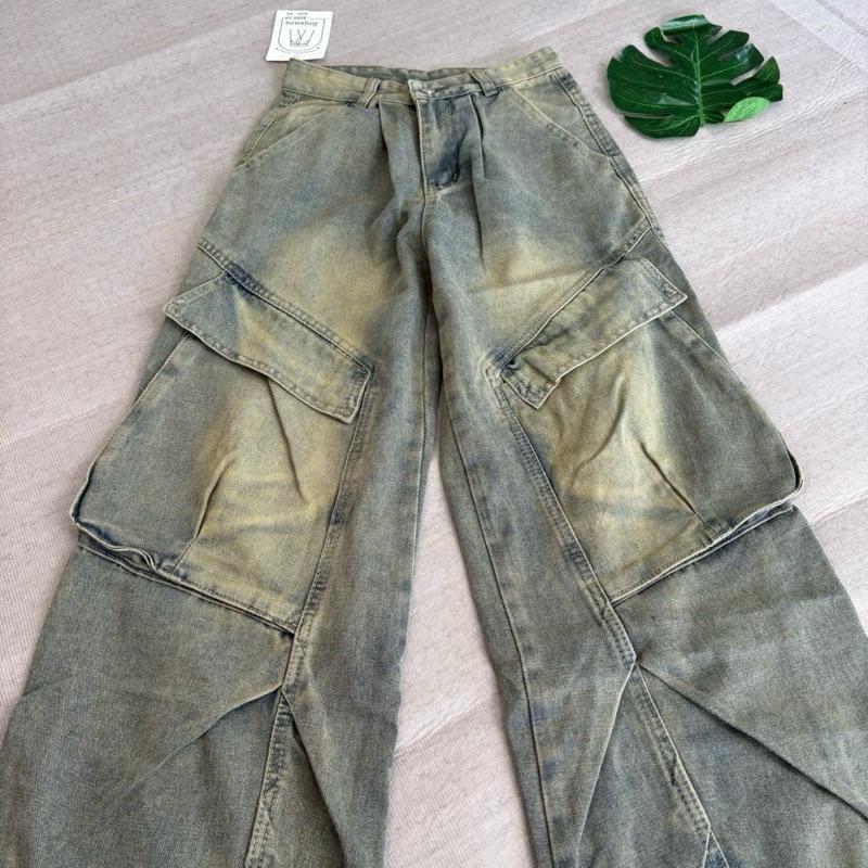 (XS-6XL) jinjeans กางเกงยีนส์ทรงกระบอกใหญ่  baggy jeans เอวสูง กางเกงยีนส์คาร์โก้ cargo pants ราคา ถูกที่สุด ดีลบีเคเค แกลเลอรีภาพที่ 6