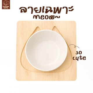 😽ชามเเมวยกสูง ลายน้องเเมว + ถ้วยเซรามิก5" ลดการปวดคอ น่ารักพรีเมียม ลายไม่ซ้ำใคร✨ งานไม้เเท้