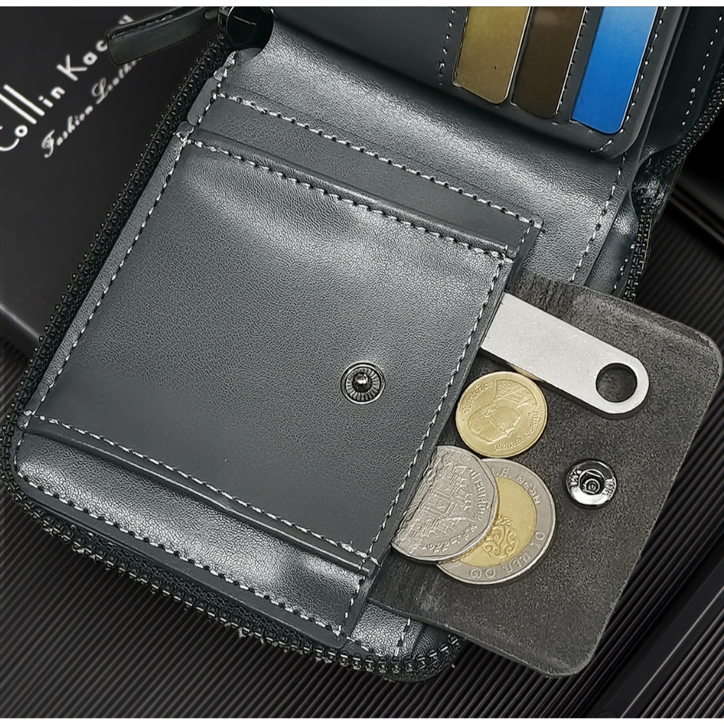 XM-2005C กระเป๋าสตางค์ลายสก็อต มีซิปรอบ เก๋ไก๋สำหรับผู้ชายและผู้หญิง พร้อมกล่องของขวัญฟรี - รูปที่ 4