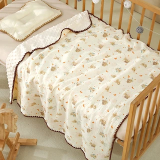 Babyonline(R038)2L7-8 (ส่งด่วน1วัน)ผ้าห่มดอทมัสลินขนมิ้งค์2ชั้นสำหรับเด็กทารกแรกเกิด ผ้าฝ้าย นุ่ม อ่อนโยนต่อผิว อบอุ่น