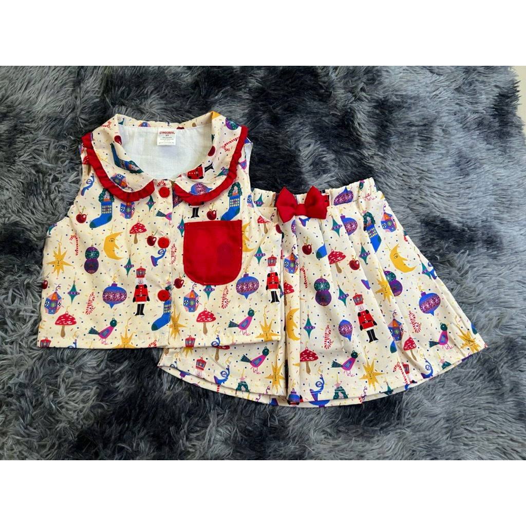 💕size 3-5 ขวบ🍭ชุดเซต gymboree คอบัวแขนกุด+กระโปรงมีซับใน ผ้าลื่น❤️