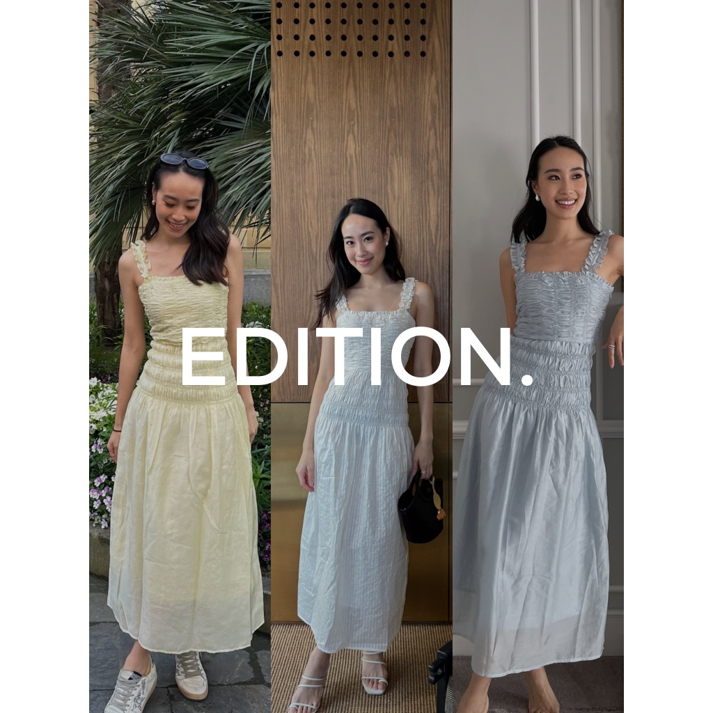 editionwear MIDI DRESS WITH SMOCK DETAILS (พร้อมส่ง)