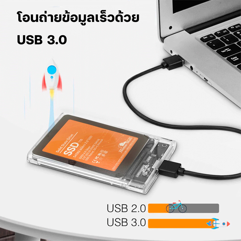 HDD Case SSD Enclosure 2.5inch ฮาร์ดไดรฟ์ USB 3.0 แบบใส รองรับโปรโตคอล UASP สําหรับ 7-9.5 มม. ขนาด 2.5 นิ้ว - รูปที่ 2