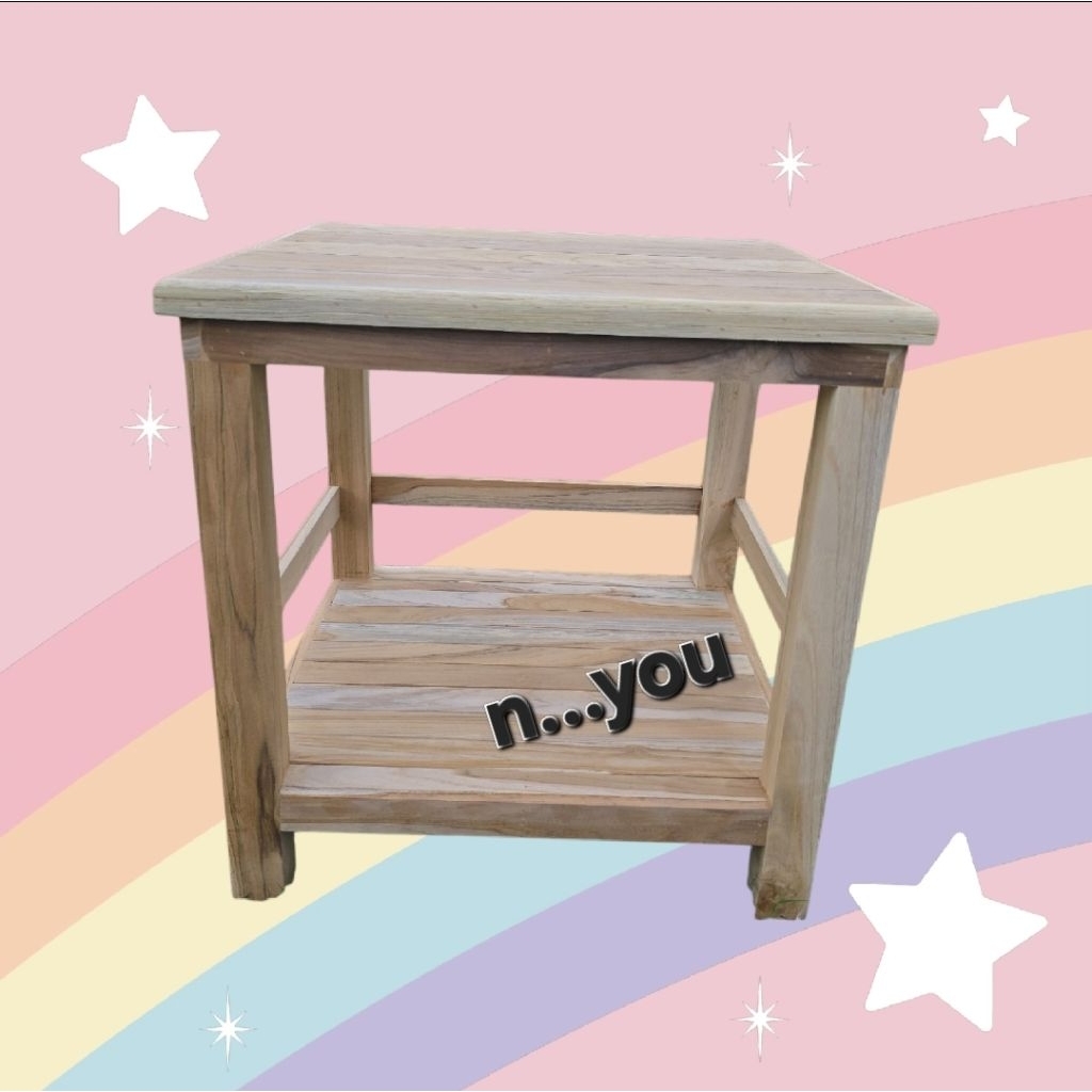 โต๊ะวางของ 2 ชั้น ข้างเตียง ข้างโซฟา (ขาตัน 50×50) ไม้สัก