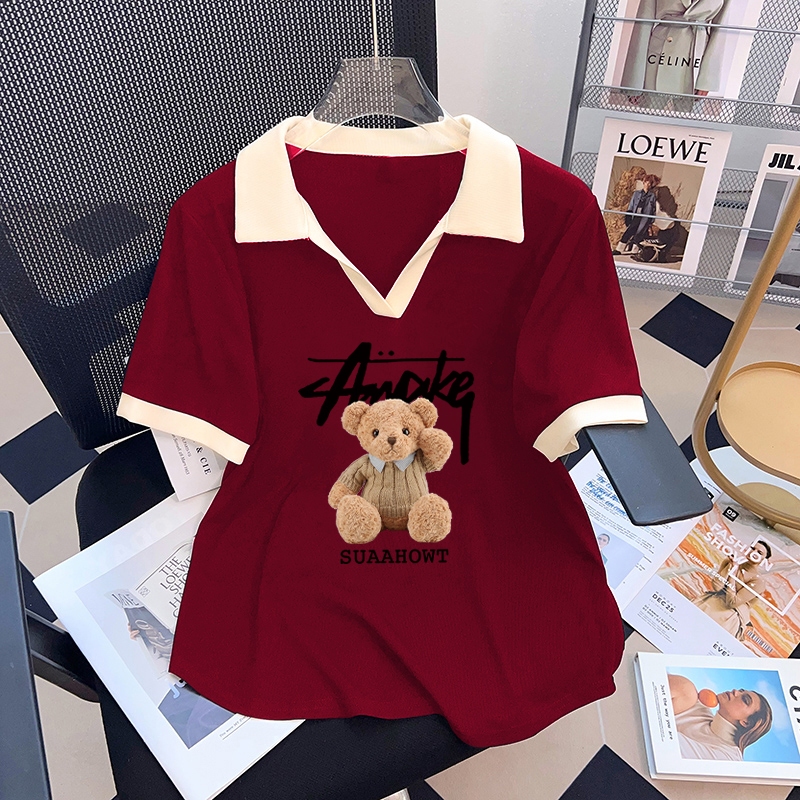 คอวีหลวมพอดีแขนสั้นเสื้อยืดผู้หญิงใหม่ฤดูร้อนบางออกแบบความรู้สึกเฉพาะกลุ่มรสวินเทจแนวโน้มด้านบน
