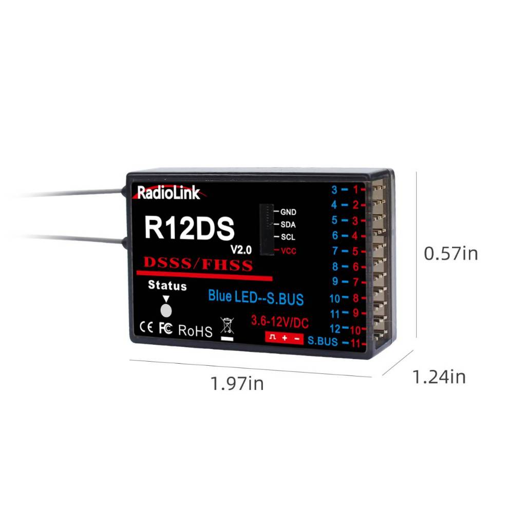 RC Receiver Radiolink 2.4GHz R12DS 12 ช่อง  For AT9/AT9S/AT9S Pro/AT10/AT10II รีโมทคอนโทรล