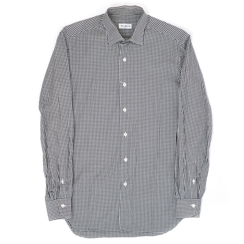 S - ERRICO FORMICOLA NAPOLI Black Windowpane Checked Point Collar Cotton Shirt