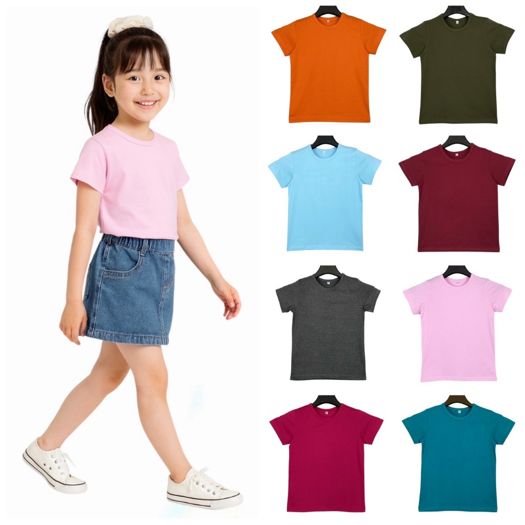 เสื้อคอกลม แขนสั้น เด็กหญิง-เด็กชาย 8 สี  อายุ 1-11 ปี ผ้าคอตตอน ผ้าไม่ขึ้นขุย Short Sleeve T Shirt for Kids unisex