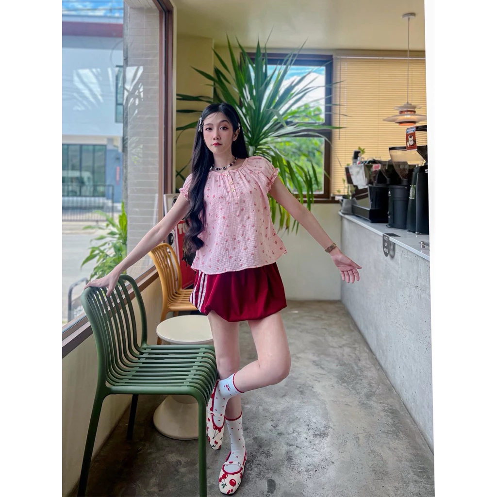 เสื้อแขนสั้นแขนตุ๊กตา ลายดอกไม้ B23 thumbnail 8