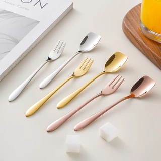 ShopAt.Two[ST-2040] ช้อนขนม ส้อมขนม ช้อนหัวเหลี่ยมสแตนเลส 304 ช้อนไอศกรีมส้อมผลไม้