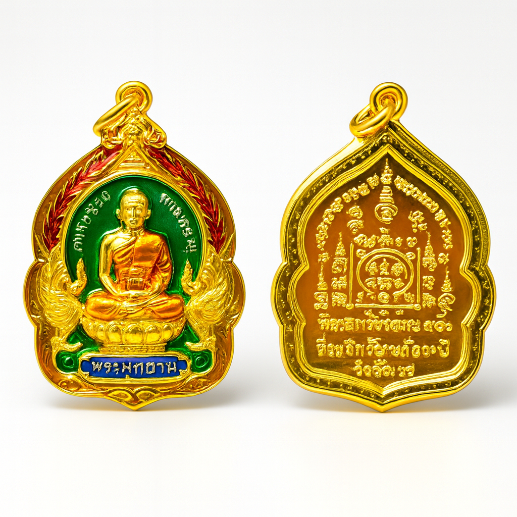 พระ พระเครื่อง หลวงพ่อรวย รุ่นรวยพันล้าน วัดตะโก กรอบชุบทอง 100%  งานจิวเวลรี่ หลวงพ่อรวย  งานกล่องสวย
