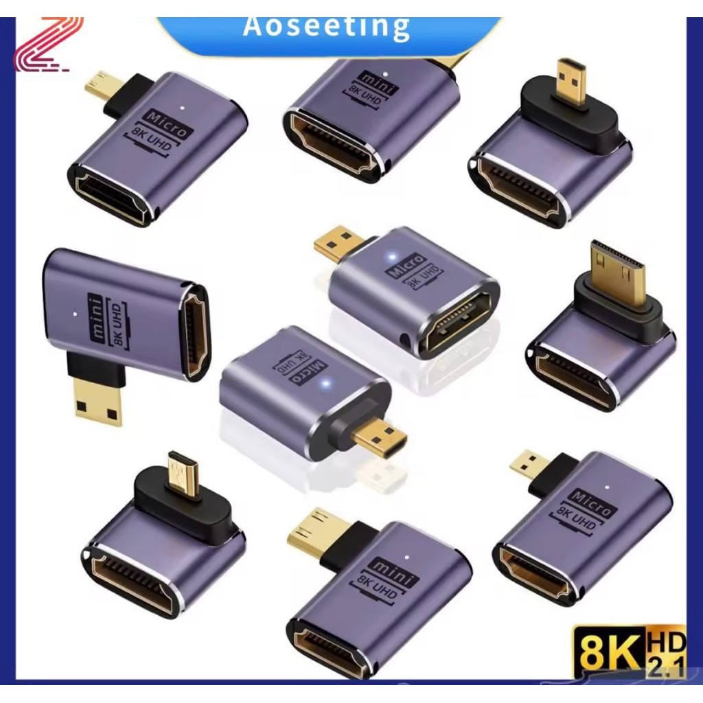 อะแดปเตอร์ที่รองรับ HDMI 90 มุมขวา 270 องศาตัวแปลงชายหญิง 8K HD Connector Mini / Micro HDMI เข้ากันไ