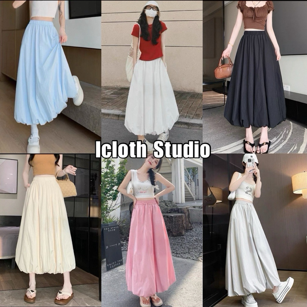 Icloth Studio 💛 กระโปรงยาวทรงบอลลูน เอวสมอค มีซับในตัว มีกระเป๋าข้าง ทรงสวย รุ่น Nani Skirt