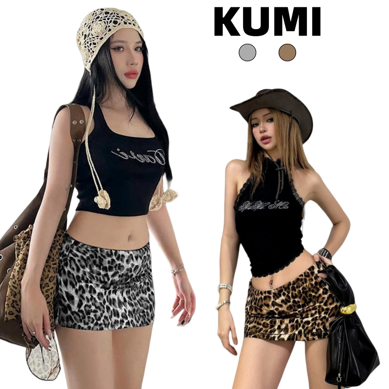 KUMI พร้อมส่ง🐆ลายเสือดาวกระโปรงสั้น🐆Y2K ล์วินเทจ กางเกงผ้านุ่มใส่สบาย แฟชั่นเซ็กซี่ผู้หญิงสไตล์ลำล ทรงรัดรูป
