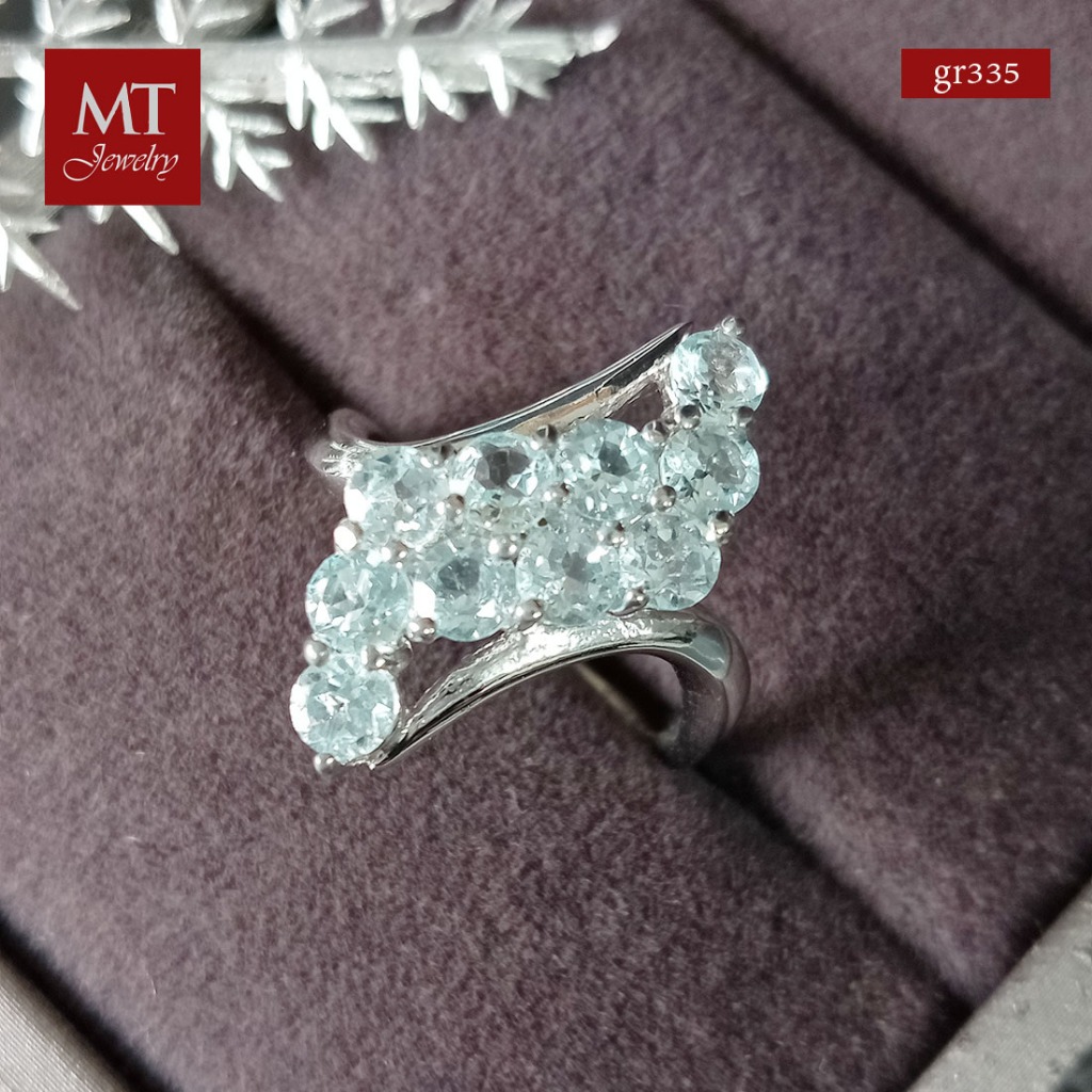 MT แหวนพลอยแท้ บลูโทพาส ตัวเรือนเงินแท้ Sky Blue Topaz Ring (gr335) ไซส์ 54 57 60 มณีธารา MT Jewelry