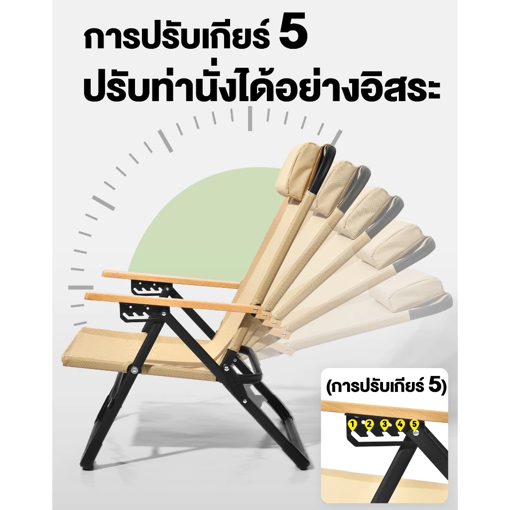 WTHB เก้าอี้แคมป์ปิ้ง เก้าอี้สนามที่พับได้ พนักพิงสูง พร้อมหมอน แบบพกพา ปิคนิค  รับน้ำหนักได้300KG thumbnail 6