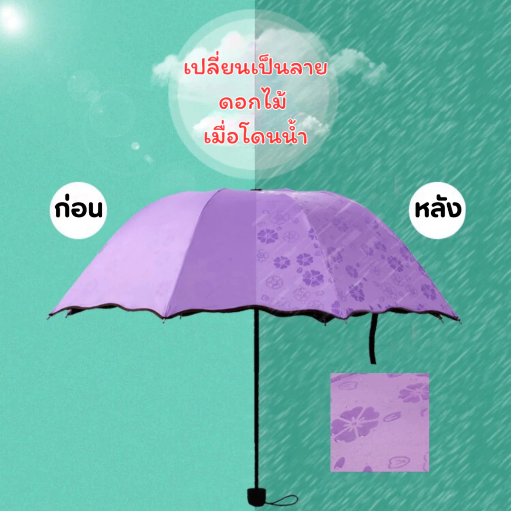 เวทมนตร์ ร่มพับได้กันแดดกันฝน กันลม ป้องกัน UV โดนน้ำเปลี่ยนลายดอกไม้ thumbnail 4