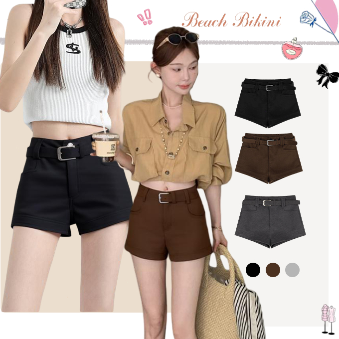 💗ส่งไวจากไทย💗JUSS SHORT PANTSกางเกงขาสั้นเอวต่ำ มีกระเป๋าหน้าและหลัง แฟชั่นเกาหลี รุ่นใหม่ ผ้าดี