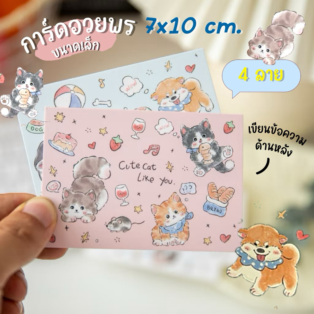 💥จัดส่งไว💥(C-02)การ์ดอวยพรขนาดเล็กลายการ์ตูนหมาแมว