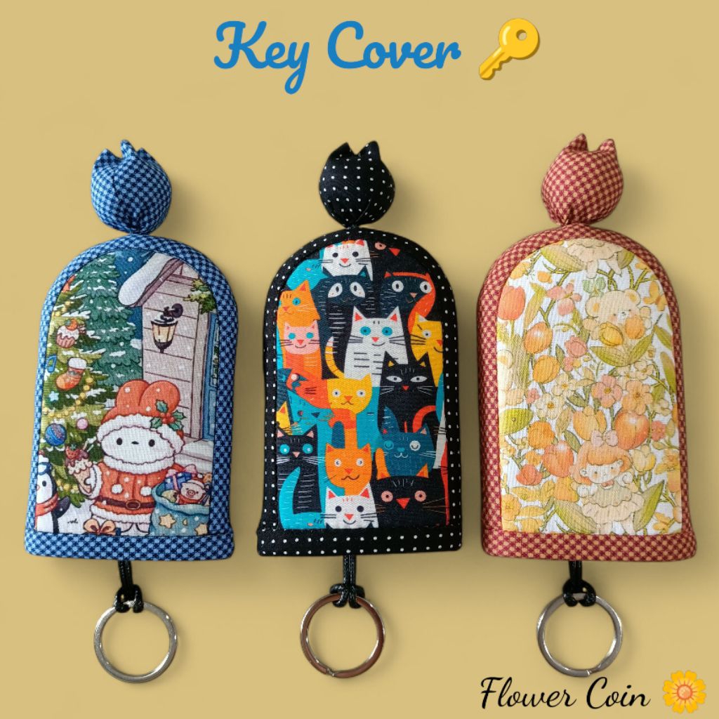 Key Cover 🌼 ที่ครอบกุญแจ ทรงระฆัง ขนาด 3*4 นิ้ว แต่งสายด้วยตุ้งติ้งดอกทิวลิปอ้วนๆ ใบหนา อยู่ทรงสวย ลายน่ารัก