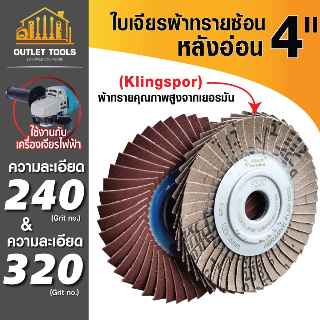 ใบเจียรผ้าทรายซ้อน เจียรผ้าทราย หลังอ่อน 4นิ้ว เบอร์ 240 และ เบอร์ 320 ผ้าเยอรมัน Klingspor ,VSM