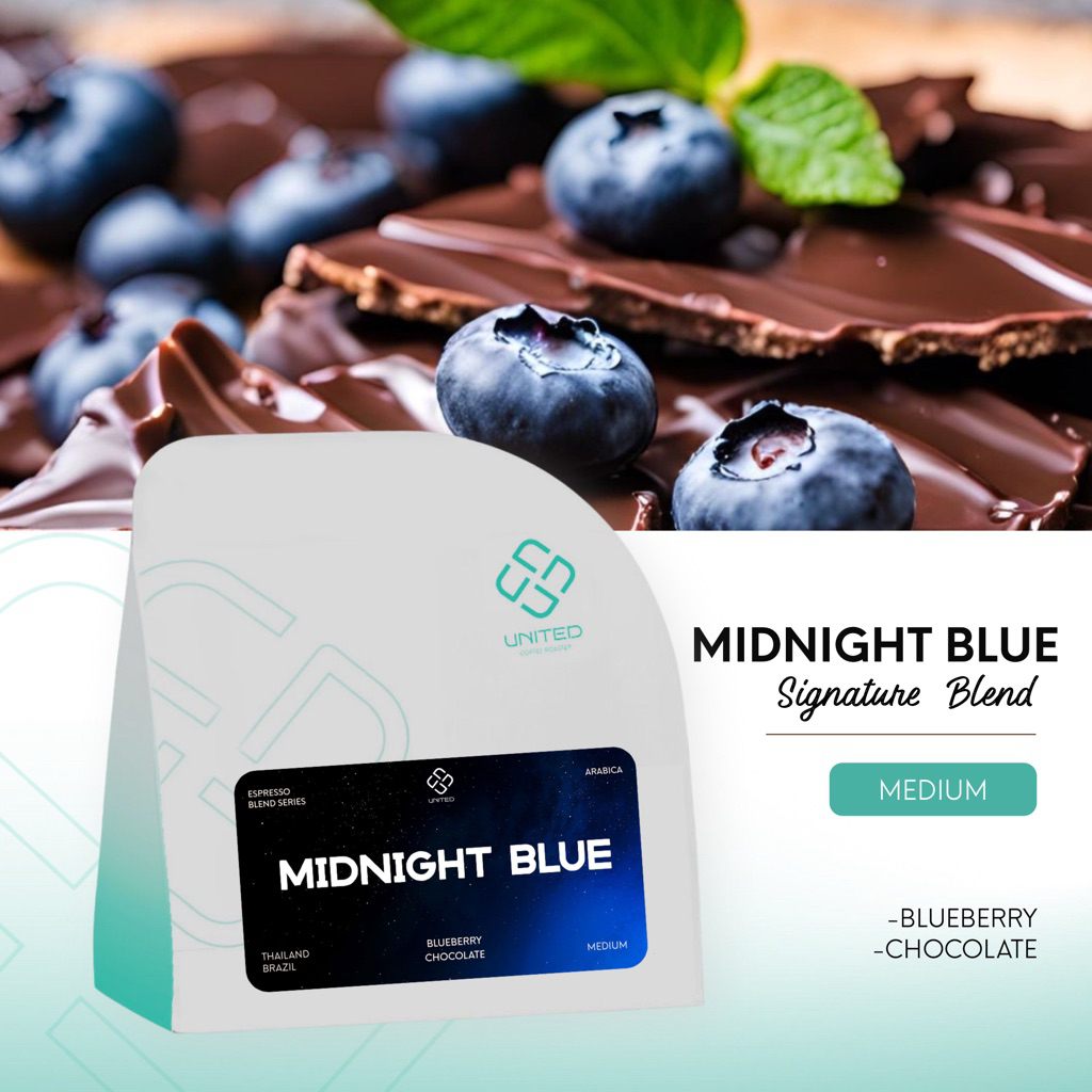 United Coffee Roaster เมล็ดกาแฟเบลน Midnight Blue คั่วกลาง ความลงตัวระว่างช็อคโกแลต บูลเบอร์รี่