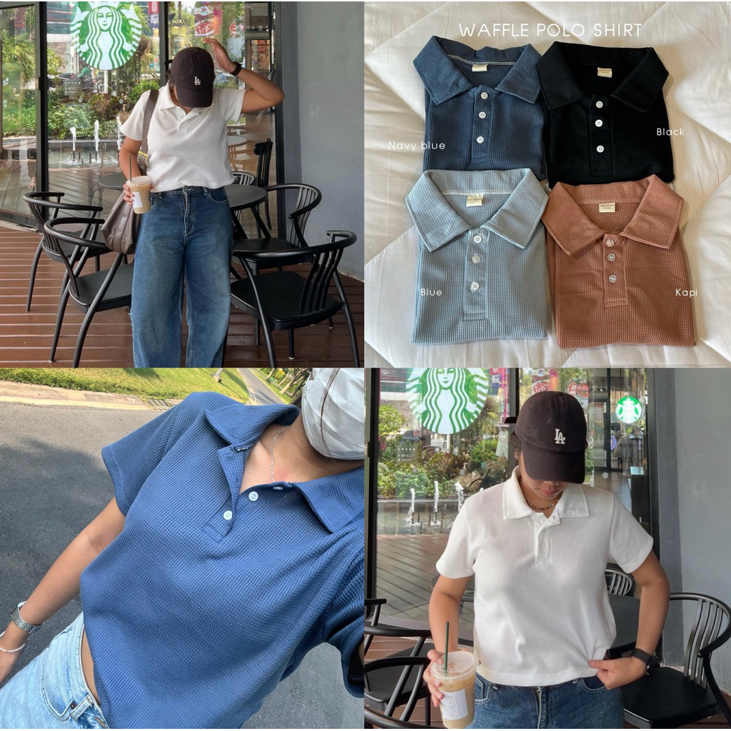 am.simple.clothes - waffle polo shirt  เสื้อโปโลกระดุมผ้าวาฟเฟิล