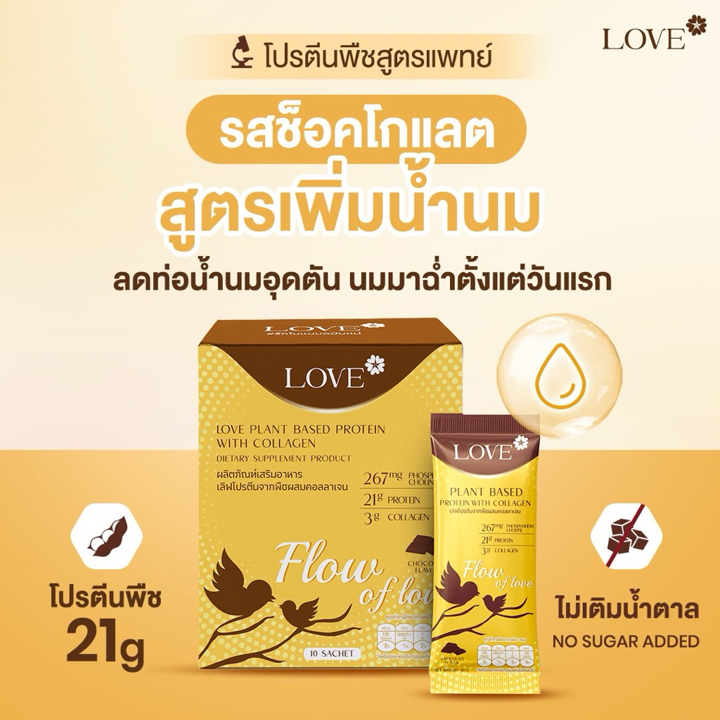 Love Plant Based Protein เลิฟ โปรตีนพืช สูตรแพทย์ รสช็อคโกแลต (Chocolate) สูตรเพิ่มน้ำนม