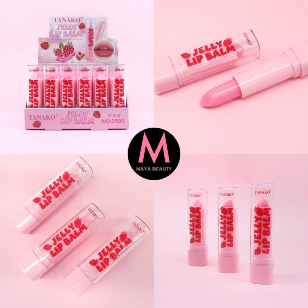 {24แท่ง} TANAKO Strawberry Jelly Lip Balm ลิปบาล์มสีชมพู บำรุงริมฝีปาก กลิ่นสตรอว์เบอร์รี่ no.0509