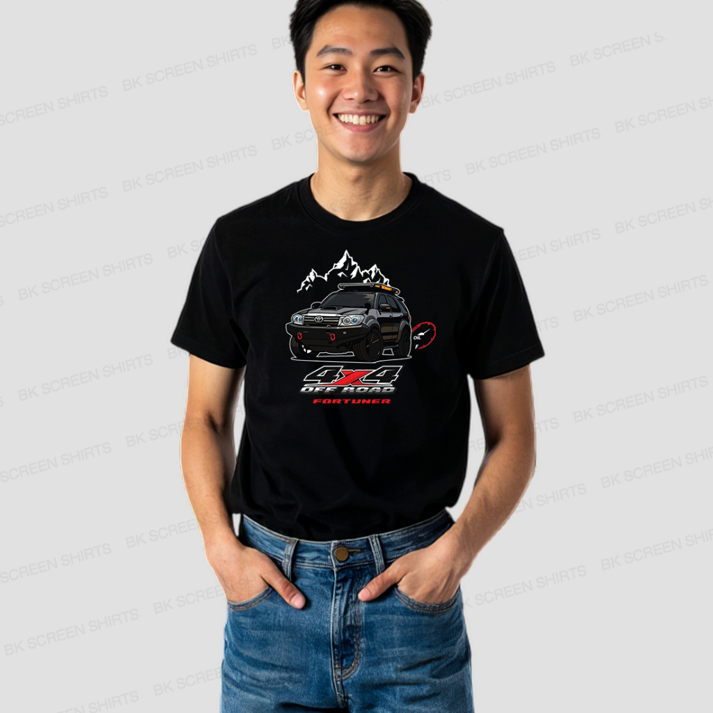 เสื้อยืดสกรีนลาย TOYOTA FORTUNER 4x4 OFF ROAD K407 สีดำแขสั้น เนื้อผ้าCotton100%นุ่มใส่สบาย สินค้าพร