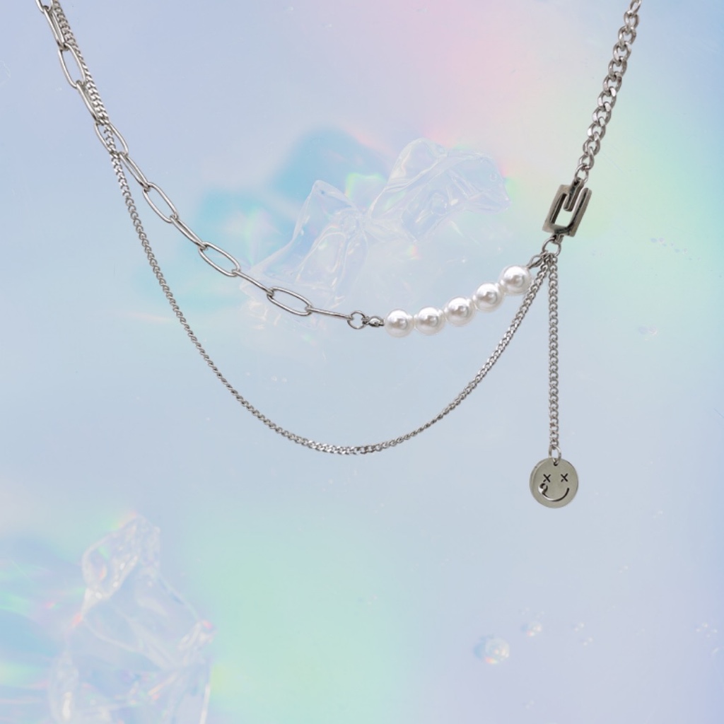 ROOTINTOOTIN | COCO STORE : XX SMILEY NECKLACE | สร้อยคอลูกปัด สีเงิน วัยรุ่น