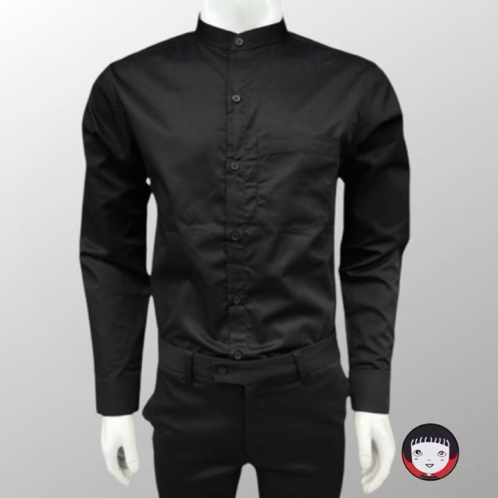 เสื้อเชิ้ตคอจีนสีดำ ”มีกระเป๋า“แขนยาวผู้ชาย ทรงslim ( อก 38-46นิ้ว )