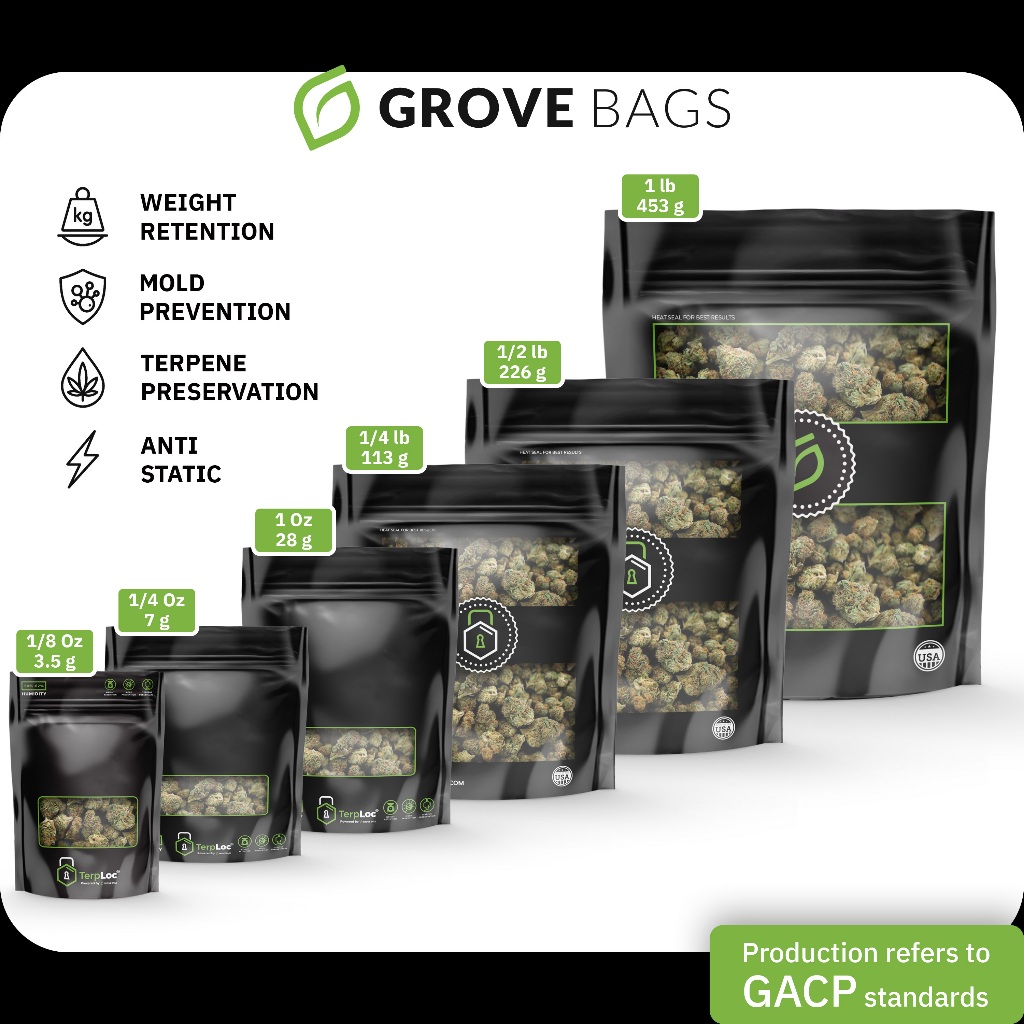 ถุงบ่ม Grove Bags Curing Bag พร้อม TerpLock รักษากลิ่น ป้องกันเชื้อรา under GACP