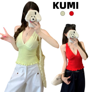 KUMI พร้อมส่❤️️งคอวีลึก สื้อคล้องคอ❤️️ทรงครอป ลำลอง แฟชั่นผู…