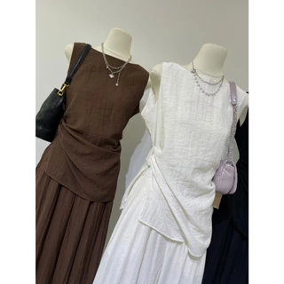 B553 ชุดเข้า Set เสื้อ+กางเกง ดีไซน์จีบข้าง เรียบง่ายแต่มีดีเทล เนื้อผ้านุ่ม เบา สวมใส