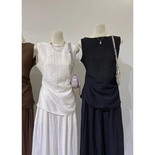 B553 ชุดเข้า Set เสื้อ+กางเกง ดีไซน์จีบข้าง เรียบง่ายแต่มีดีเทล เนื้อผ้านุ่ม เบา สวมใส