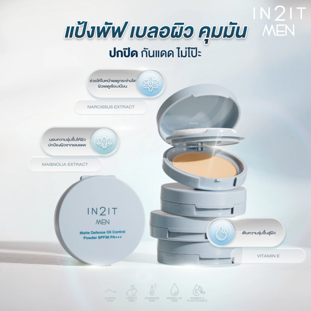 IN2IT MEN MATTE DEFENCE OIL CONTROL POWDER SPF30 PA+++ แป้งพัฟผสมรองพื้น พร้อมกันแดด คุมมัน [MMPM] thumbnail 4