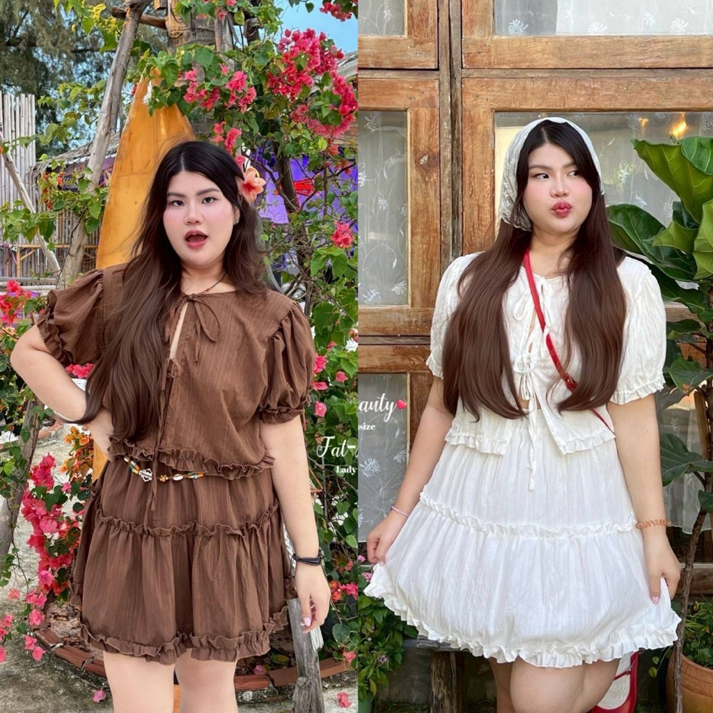 (FB) เซต เสื้อผูกหน้า+กระโปรง แต่งระบาย น่ารัก ใส่ไปทะเล คาเฟ่ เริ่ดมาก เสื้อผ้าสาวอวบอ้วน พลัสไซส์ ไซส์ใหญ่