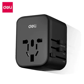 Deli ปลั๊กแปลงขา อแดปเตอร์แปลงขา ใช้ได้ทั่วโลก USBA,C แรงดันไฟ 110v-230v ชาร์จเร็ว Travel Adapter