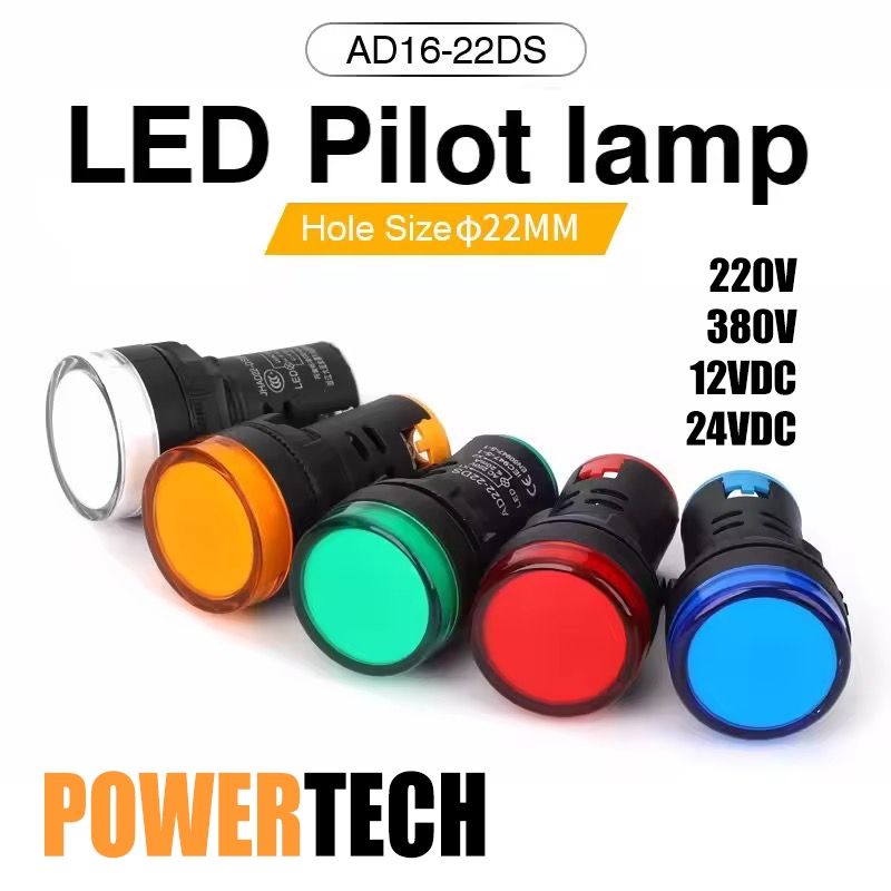Pilot lamp LED 22mm 220VAC แลมป์  12VDC 24VDC 380V ไพล็อทแลมป์ ขนาด 22มิล