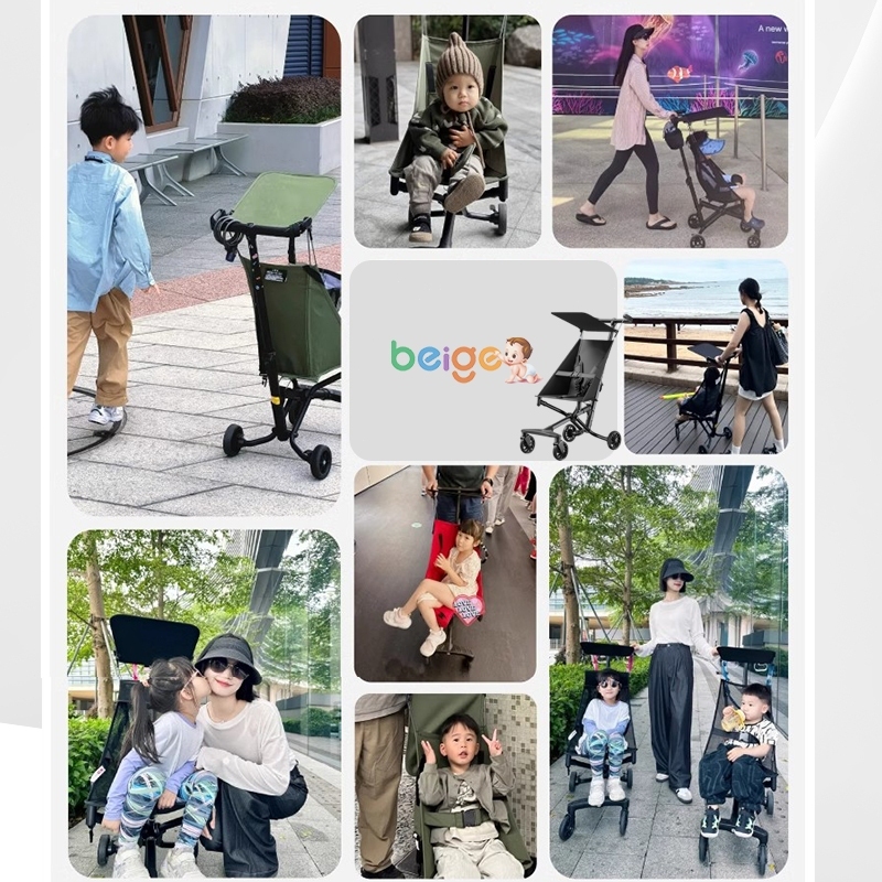 Beige รถเข็นเด็ก รถเข็นเด็กพับได้ พับเก็บลากได้ ขึ้นรถได้ พกพาสะดวก ล้อมีเบรค 4 ล้อ 1-5 ขวบ - รูปที่ 2