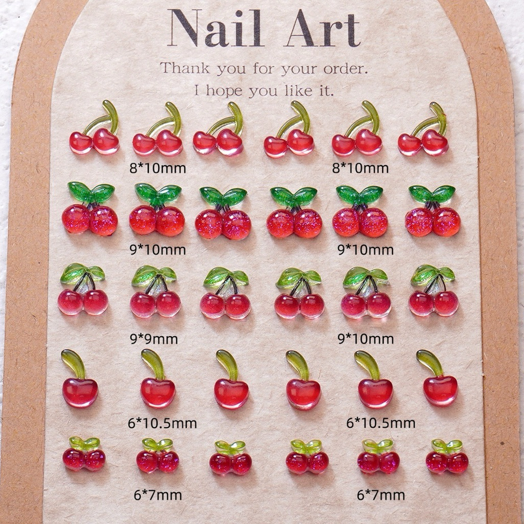 อะไหล่ติดเล็บ รูปเชอร์รี่ มีให้เลือกหลากหลายแบบ 10 ชิ้น/ห่อ สินค้าพร้อมส่ฃในไทย