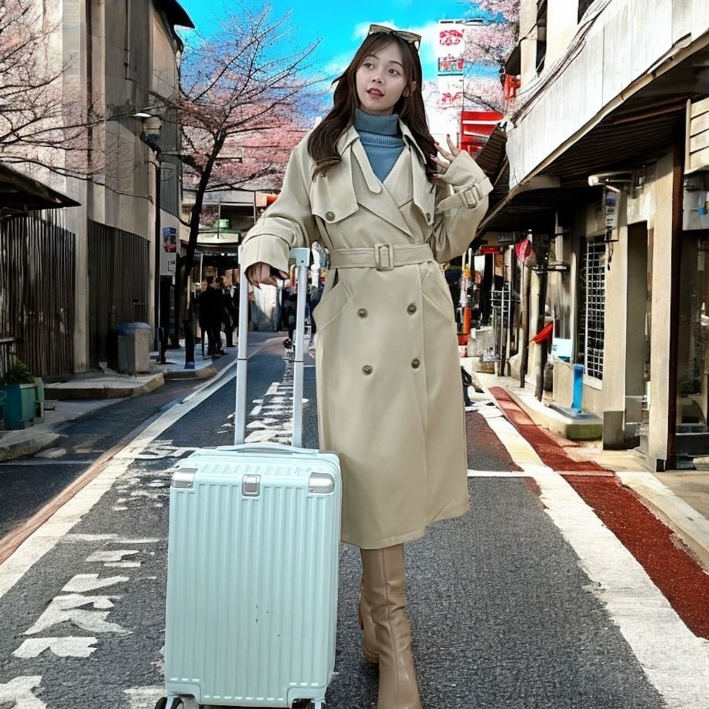 Trench Coat โค้ทกันลมหนาว รหัส W8ผลิตจากผ้า โพลีเอสเตอร์40% คอตต้อน60% ทรงสวย​ มีซับในทั้งตัว​ เหมาะ