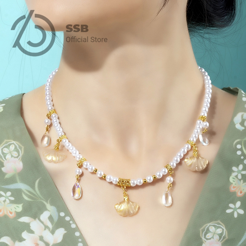 SSB สร้อยคอลูกปัดทองแดงสไตล์ฮั่น กันแพ้ ไว้ใส่กับชุดจีน B026