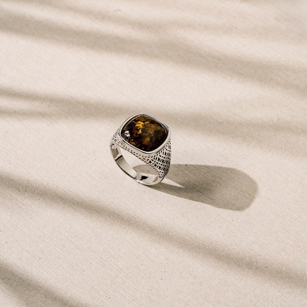 Ar-Kang Collection AKR901/902/903/904/905 แหวนเงินแท้ 925 หินแท้ Black Agate Jade Tiger Eye Milky Aquamarine Bronzite