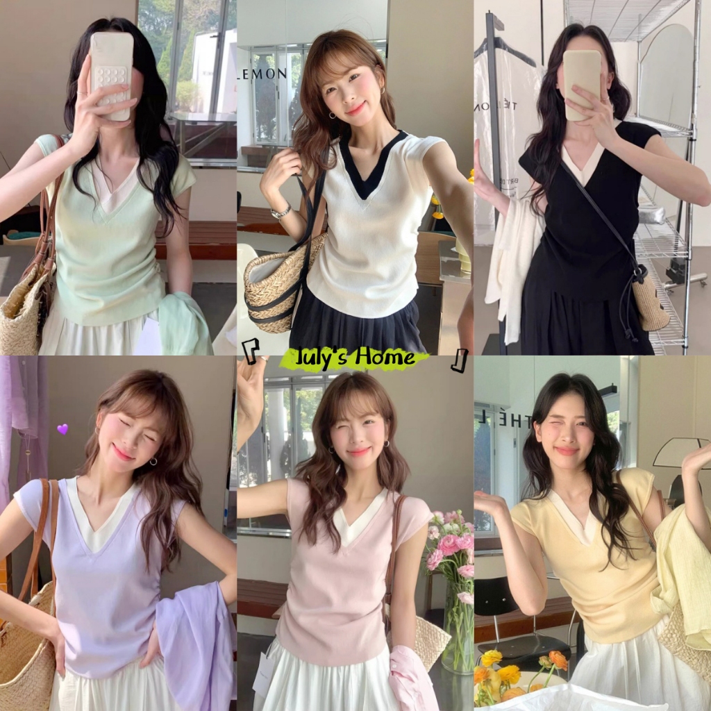 เสื้อยืดผู้หญิง เสื้อแขนสั้น ทรงเข้ารูป มีเชือกที่เอว สไตล์วิทยลัย#J2388