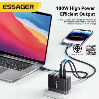 Essager 100W ที่ชาร์จ2C2A GaN USB C ชาร์จเร็ว QC PD Type C ชาร์จเร็วสำหรับ Samsung IP Huawei เครื่องชาร์จโทรศัพท์