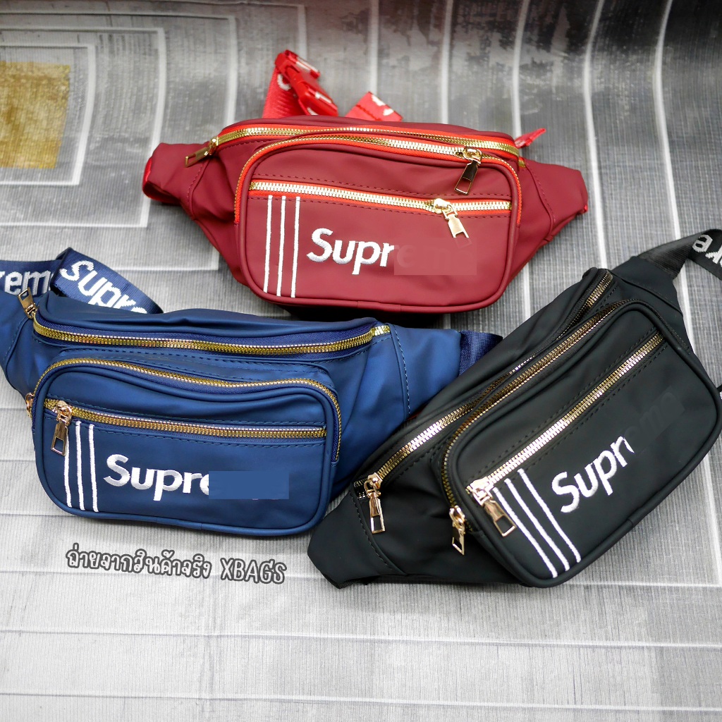 SP17892 กระเป๋าคาดเอว/คาดอก ซิปทอง หนังด้าน กันน้ำ ปักโลโก้ด้านหน้า