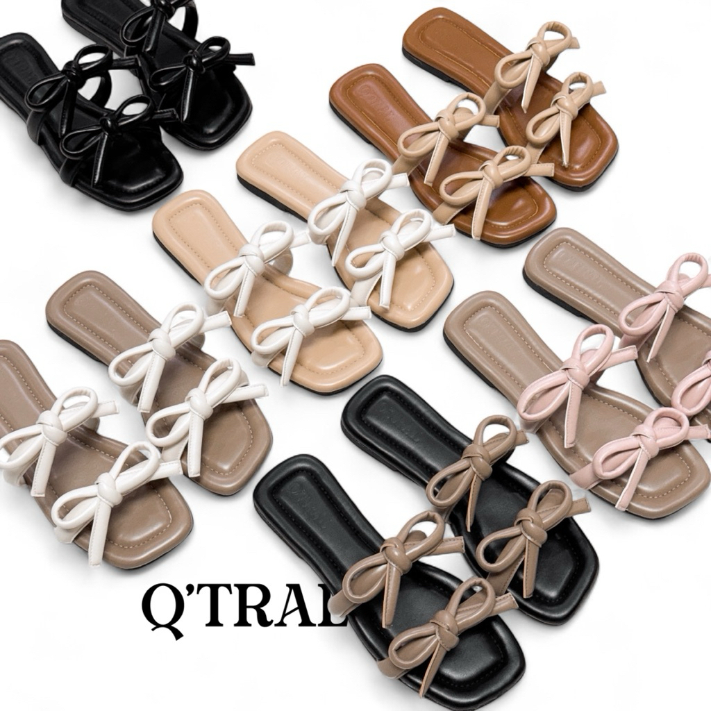 (แนะนำตรงไซส์) รองเท้าแตะแบบสวม 36-43 คาดโบว์เด้ง 2 เส้น พื้นนุ่มหน้านิ่ม ใส่สบาย แบรนด์ Q'TRAL (QT028)